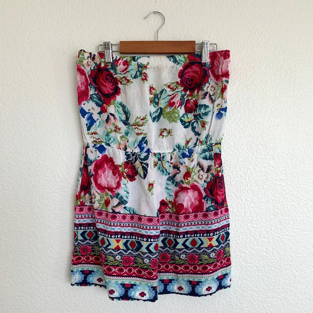 Forever 21 Strapless Floral Rose Aztec Long Top